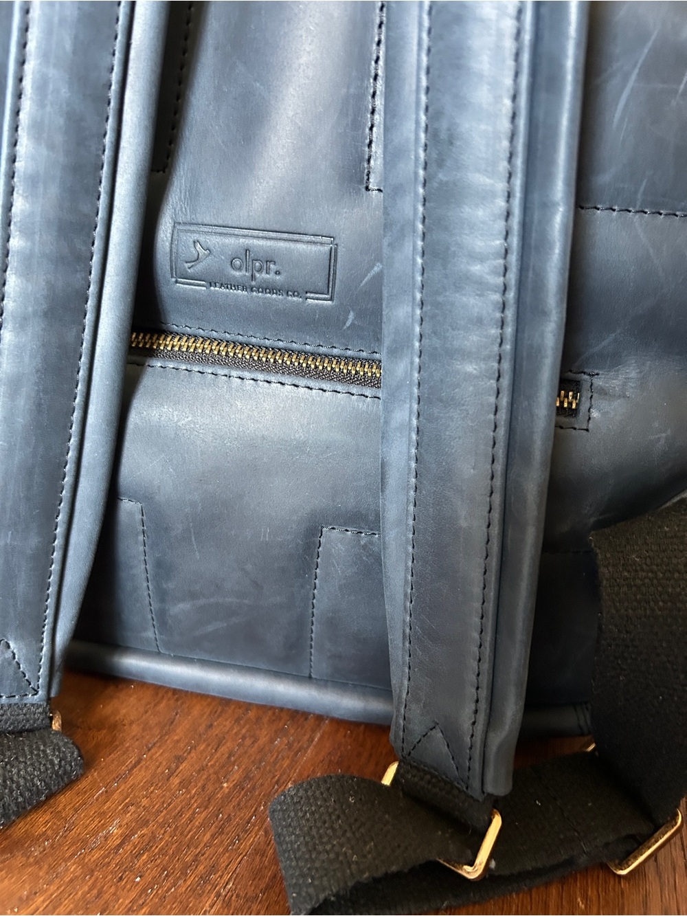 NAVY BLUE Crazy Horse Leather Backpack City - Mens Womens Unisex Gender Neutral - Picture 5 of 7